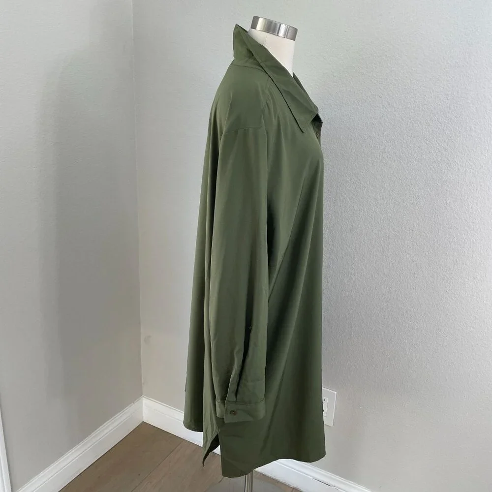 Susan Graver Woman Plus 4XP Olive Green Button UpTunic Shirt Pockets Long Sleeve - Picture 8 of 9